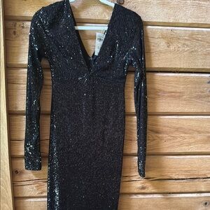 Abercrombie & Fitch Black Sequin Long Sleeve Bodycon Dress